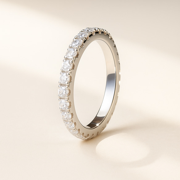 モアサナイト 重ね付けリング｜プリンセスカット4mm＆エタニティ2mm（PG×PT） 5枚目の画像