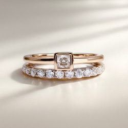 モアサナイト 重ね付けリング｜プリンセスカット4mm＆エタニティ2mm（PG×PT） 7枚目の画像