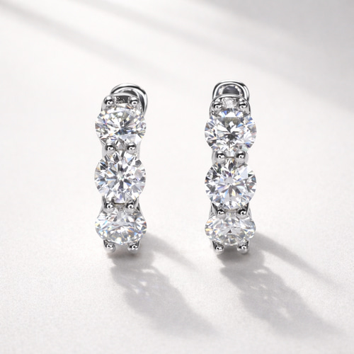 モアサナイト 3mm×6石 フープピアス｜Dカラー｜シルバー／イエロー