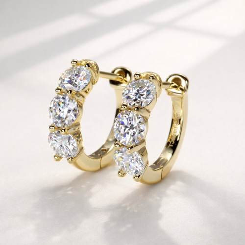 モアサナイト 3mm×6石 フープピアス｜Dカラー｜シルバー／イエロー