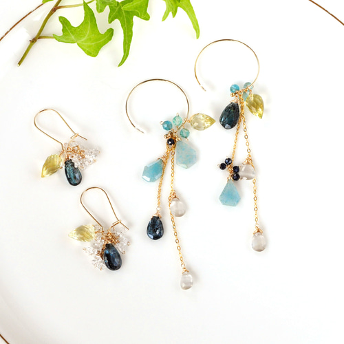 14kgf グリーンカイヤナイトとレモンクォーツのピアス 天然石 14kgf グリーンカイヤナイトとレモンクォーツのピアス 天然石