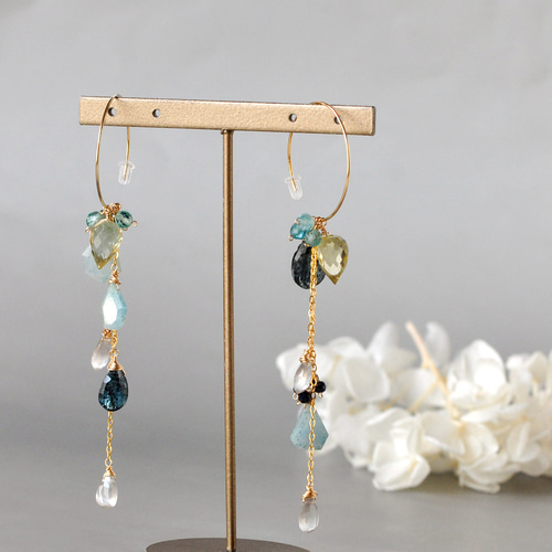 14kgf グリーンカイヤナイトとレモンクォーツのピアス 天然石 14kgf グリーンカイヤナイトとレモンクォーツのピアス 天然石