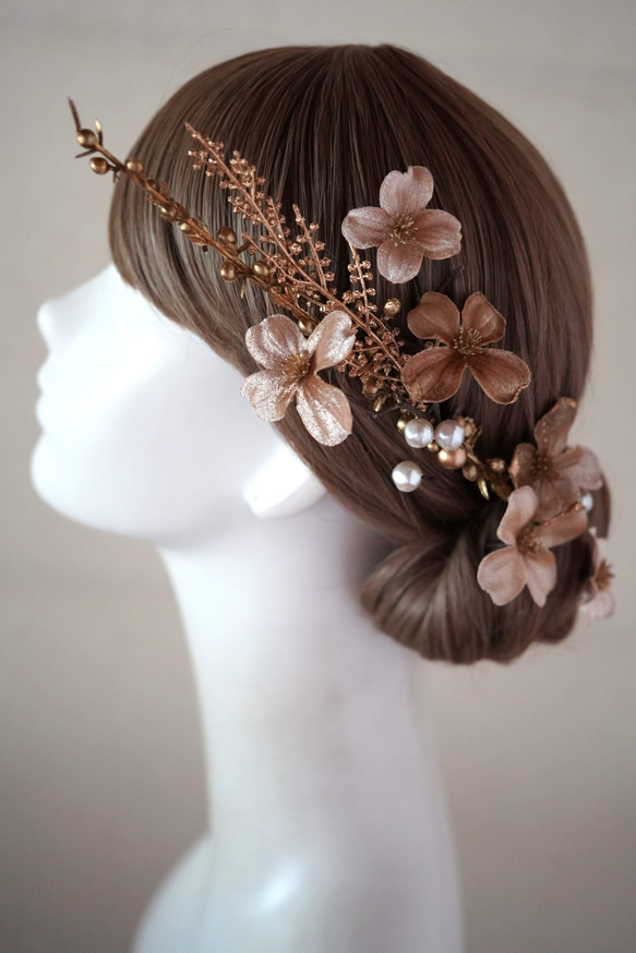 【ハナミズキ-headdress】ー 結婚式髪飾り /  成人式髪飾り / 卒業式髪飾りー(gold) 3枚目の画像