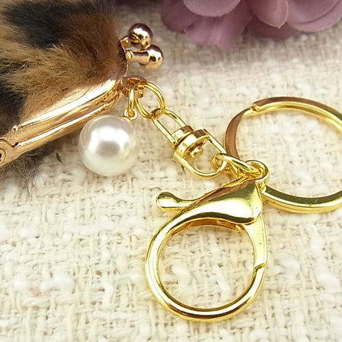 キーホルダー バックチャーム ミニ がま口財布 フェイクファーヒョウ柄 