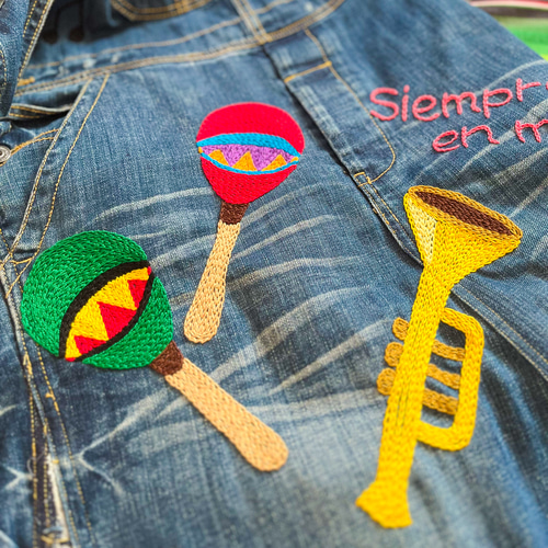 いつも心に音楽を】刺繍 デニム オーバーオール リメイク スカート