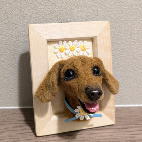 羊毛フェルト　犬　○Мダックスフンド○　フレーム 展示品【✨わくわく枠わんこ✨】ダックス【顔幅3.3cm】羊毛フェルト犬