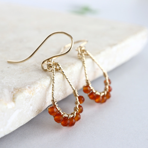 14kgf カーネリアン 雫 スパークルフープ ピアス *イヤリング可 ピアス  