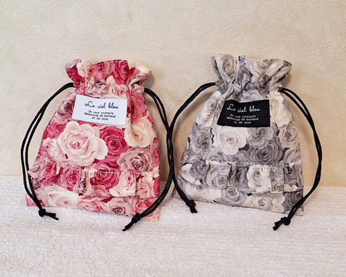 JILTU 巾着 ポーチ リボン ピンク フリル チュールフリル リボン巾着ポーチ｜ベビーピンク × ライトピンク