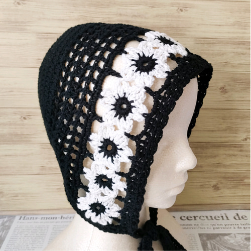 ボンネット クロシェハット ヘッドドレス フードニットキャップ