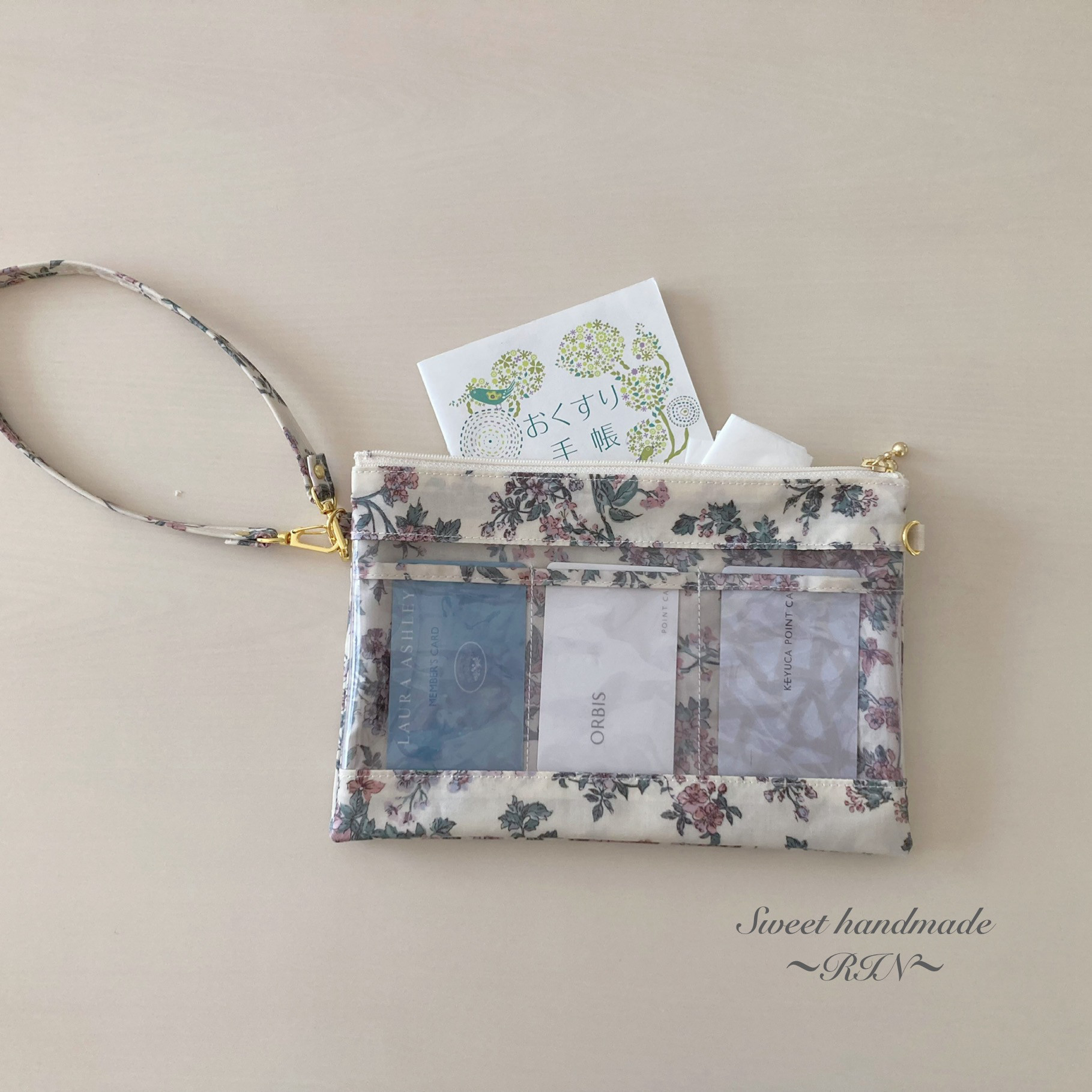 ダブルファスナーポーチ マスクポーチ　リバティ　アレキサンダーマーブル 20cm