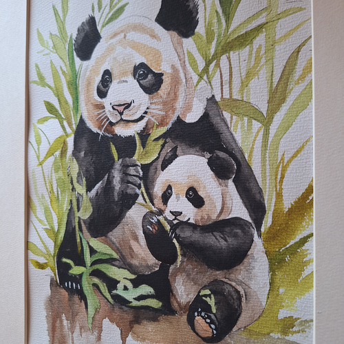 水彩画 仲良しパンダ母子 絵画 makochin 通販 18110082｜Creema