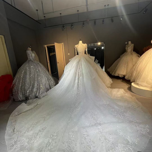 ロングトレーン 上品 エレガントなシルエット ボリューム 長袖  