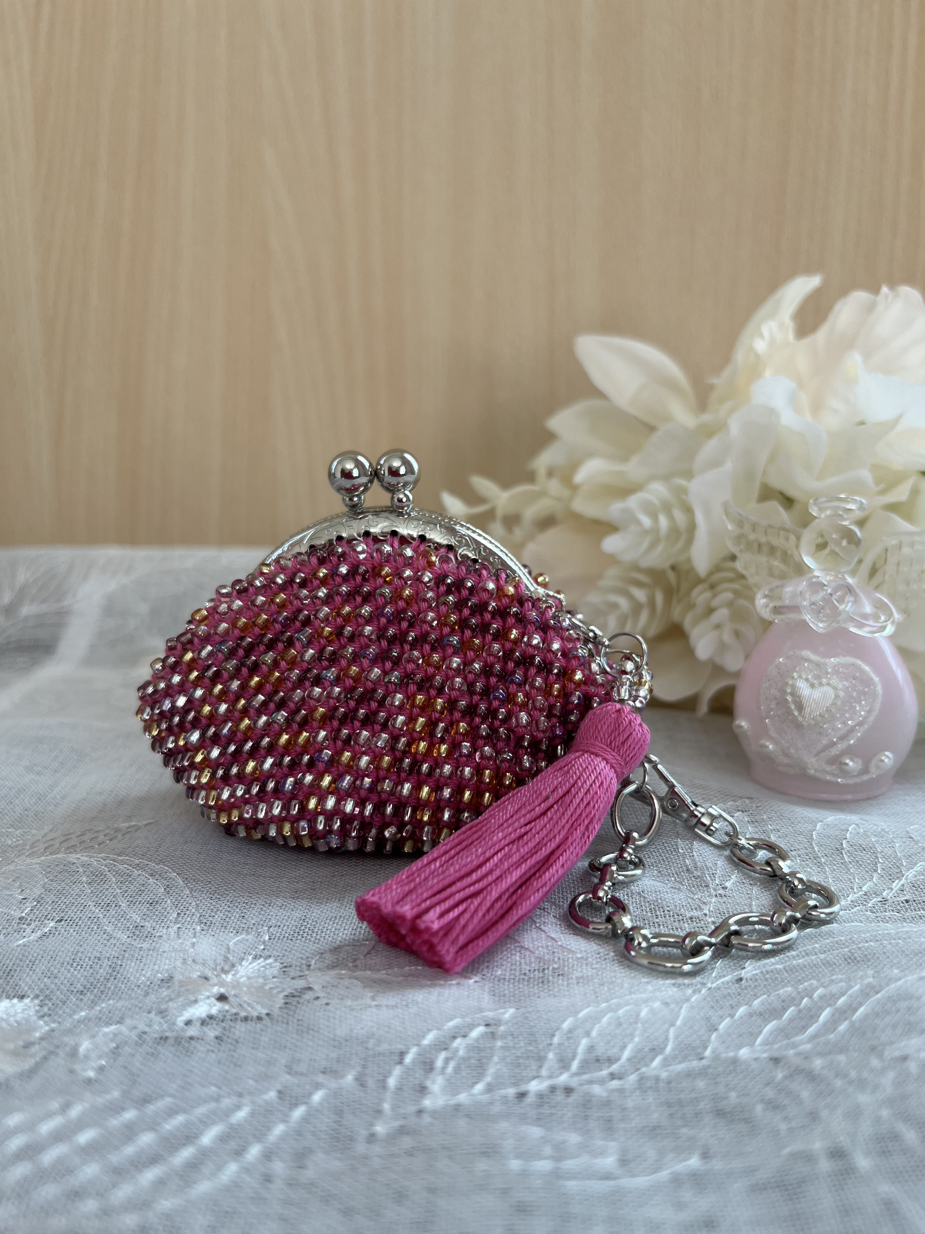【美品】 ビーズバッグ がま口 チェーンショルダー 美品】 ビーズバッグ がま口 チェーンショルダー がま口 バッグ