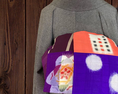 var.45 アンティーク着物リメイク.切嵌風．銘仙．大人の兵児帯,半幅帯