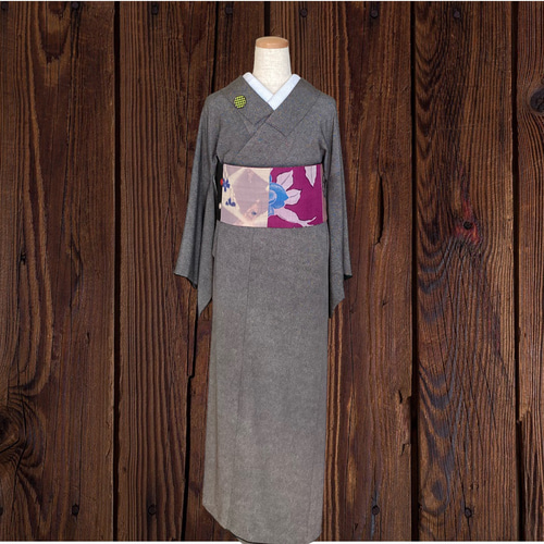 var.45 アンティーク着物リメイク.切嵌風．銘仙．大人の兵児帯,半幅帯