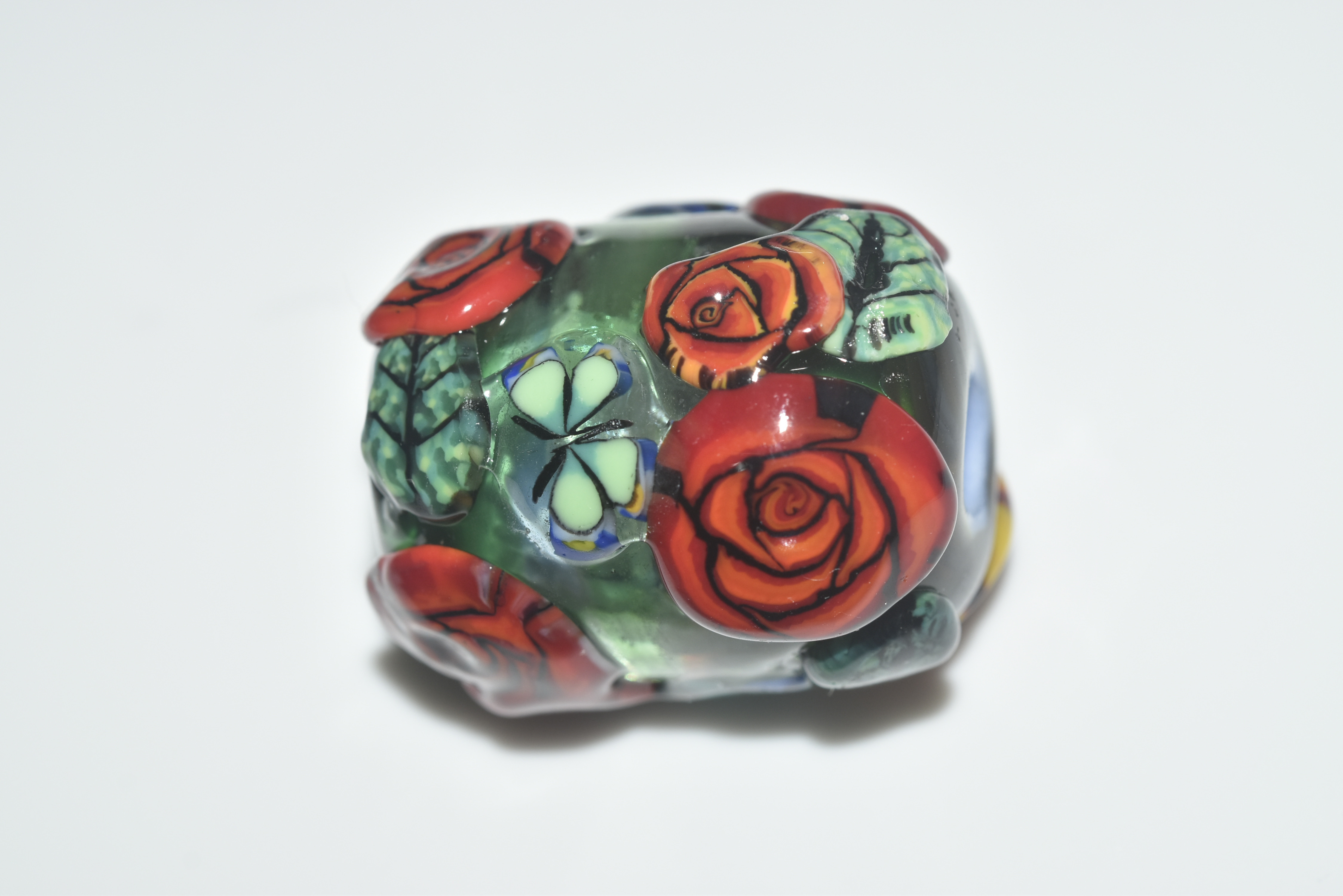 蝶　薔薇　クローバ　ぺンダントップ  michaoo71 (11803-499)ガラス工芸家創作 ハンドメイド 一点物