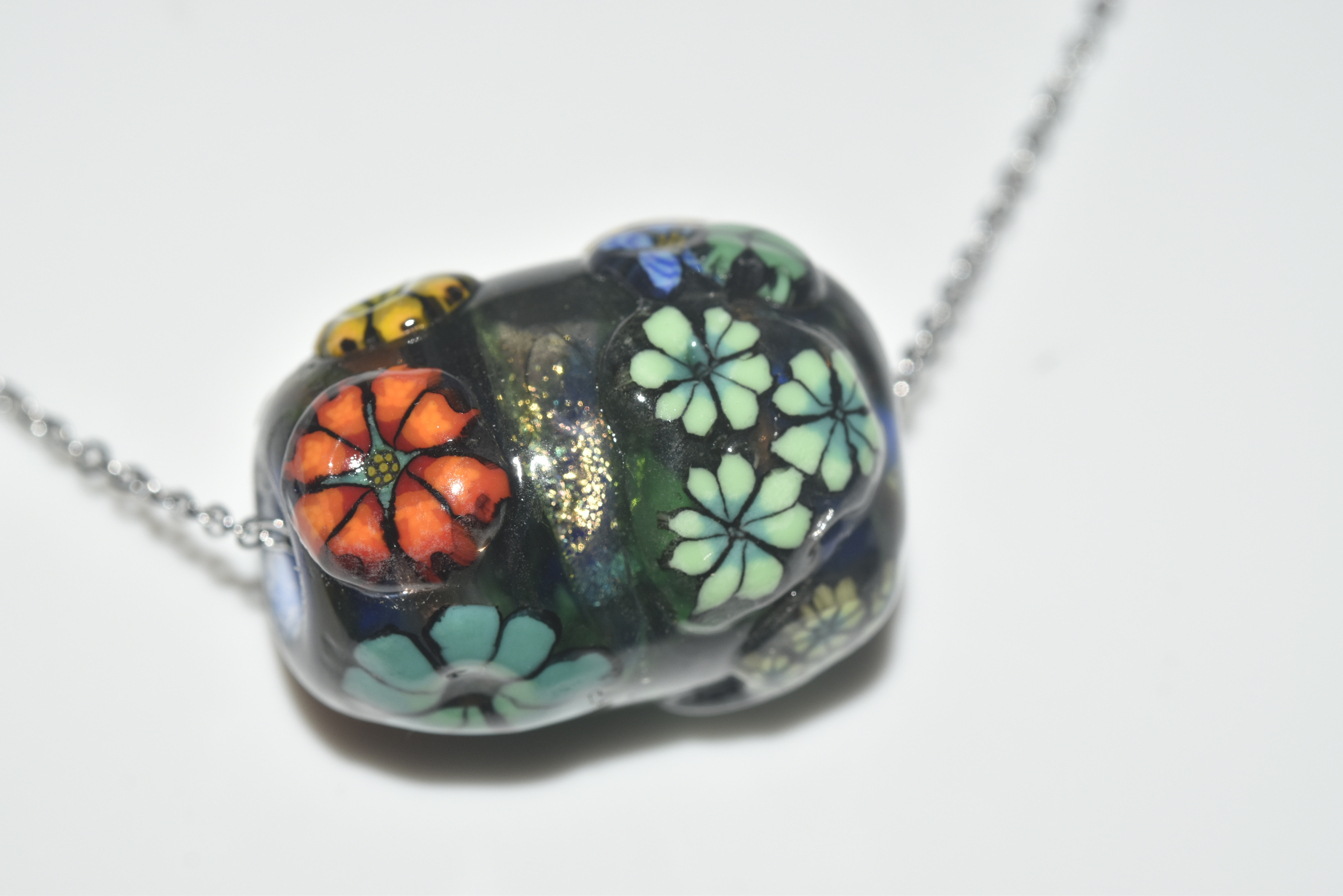 花　クローバ　細密とんぼ玉　ぺンダントップ  michaoo71 (11815-499)ガラス工芸家創作