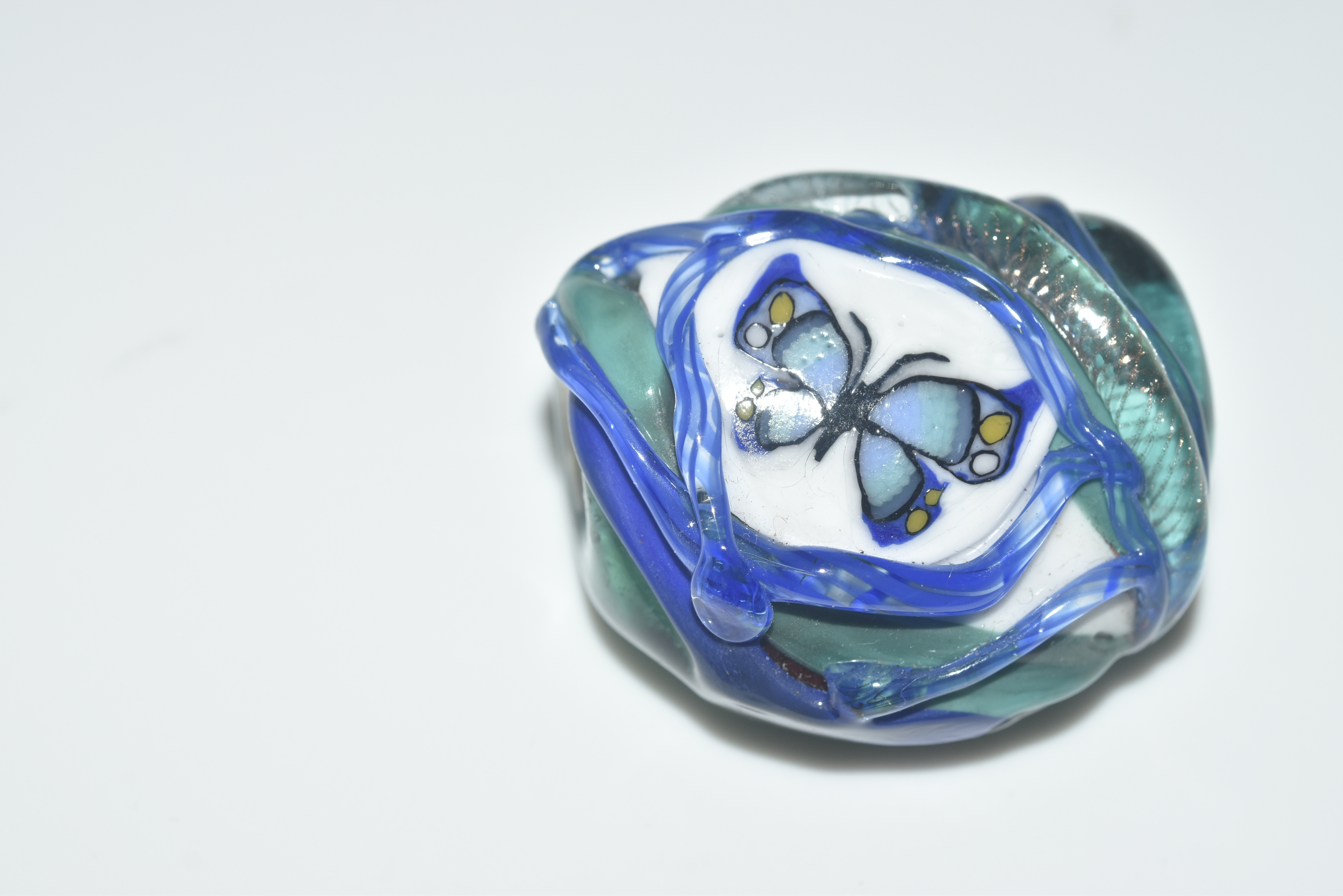 蝶　薔薇　クローバ　ぺンダントップ  michaoo71 (11807-499)ガラス工芸家創作 ハンドメイド 一点物