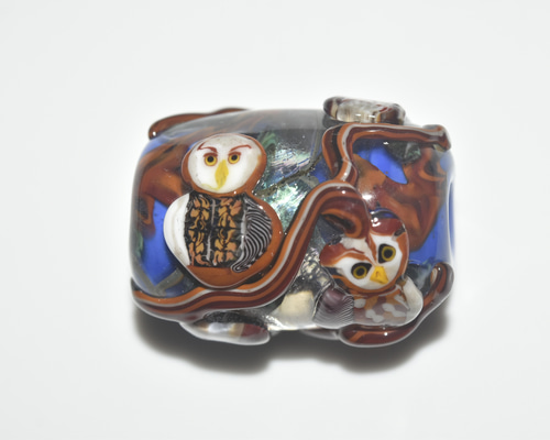 梟 ぺンダントップ michaoo71 (11808-499)ガラス工芸家創作