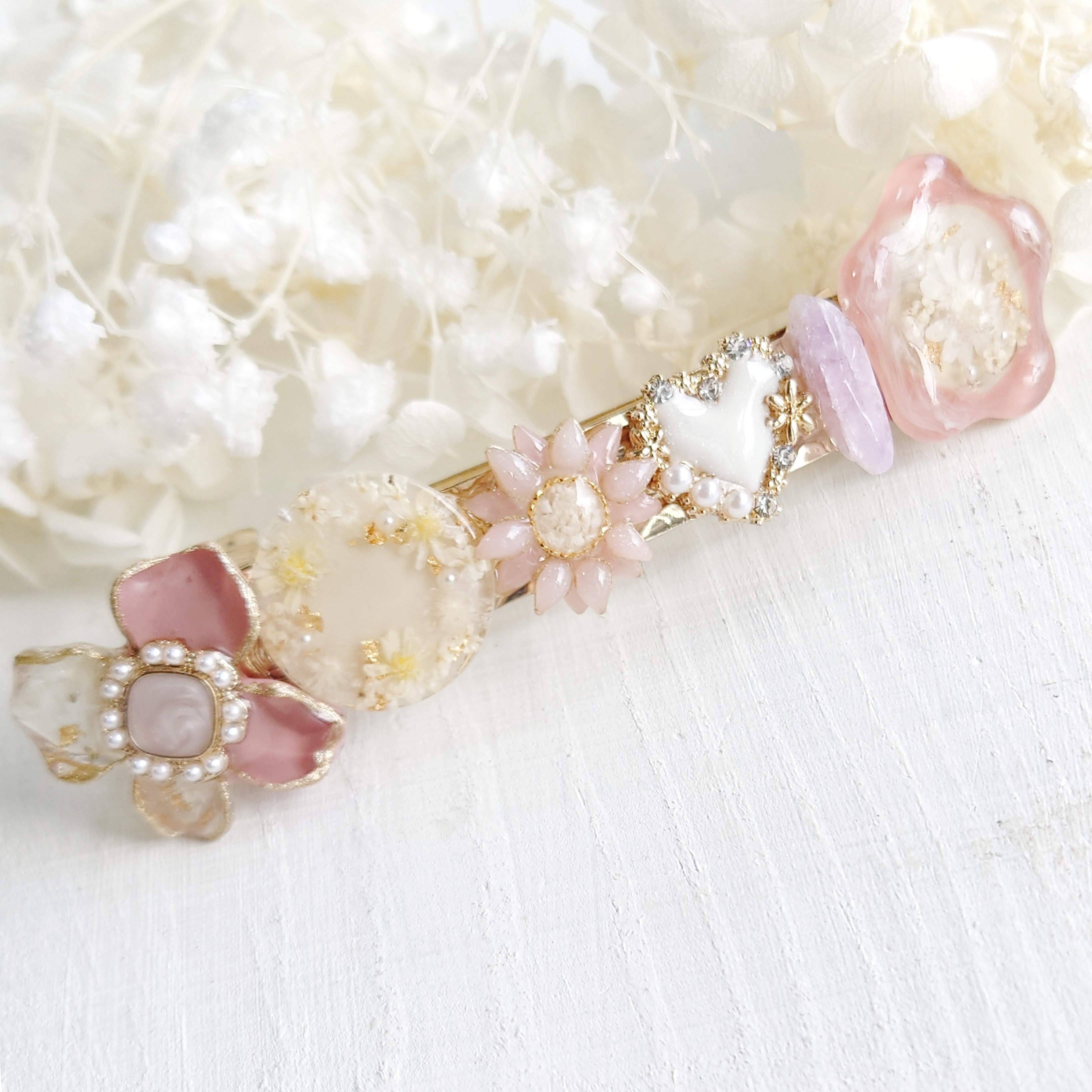 ♡展示品♡ひまわり 押し花 バレッタ ハンドメイド レジン ♡展示品