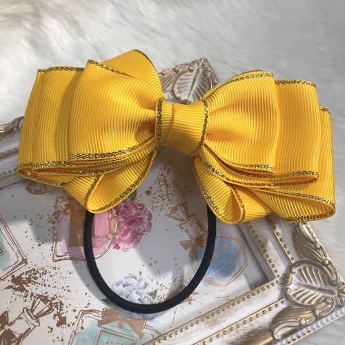 リボン ヘアゴム ヘアアクセサリー ハンドメイド 黄色 ヘアゴム MISA