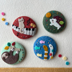 特大フェルトくるみボタン 色んな動物シリーズ ブローチ せんたく