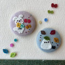 特大フェルトくるみボタン うさぎさん シマエナガさん ブローチ せん