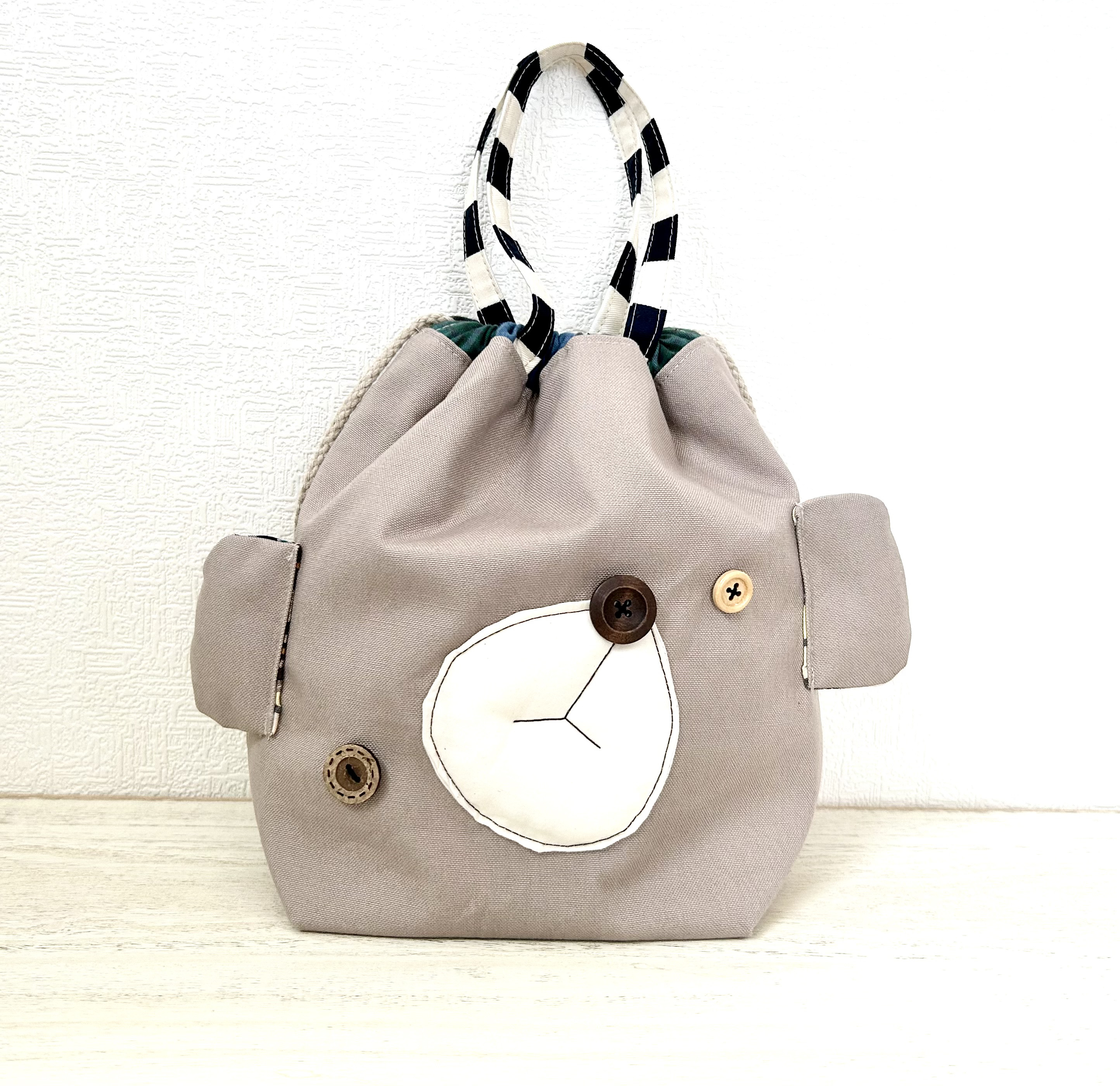 おとぼけクマさん☆保冷・保温 巾着バッグ【帆布gray】