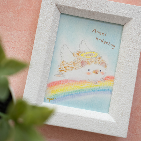 原画・フレーム付き】「天使のハリネズミ」 パステルアート かわいい 