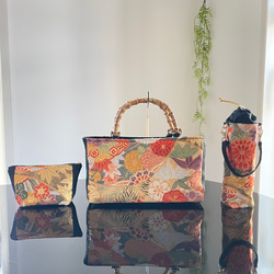 帯リメイク 3点セット バッグ&ポーチ&ペットボトルケース 帯