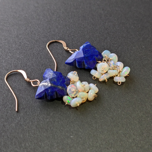 数量限定☆【蝶々のピアス】ラピスラズリ×エチオピアオパールピアス 
