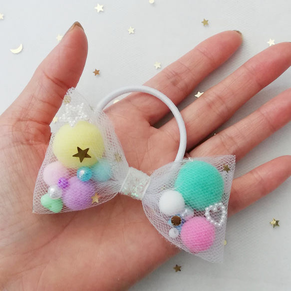 シャカシャカチュールリボンヘアゴム（パステル） 4枚目の画像