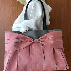 A4サイズ♡倉敷畳縁シンプルリボントート(スモーキーブルー) 受注生産】倉敷畳縁シンプルA4リボントート(スモーキーブルー