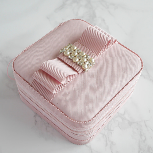 再再販【即納】リボンの携帯ジュエリーボックス ピンク アクセサリー