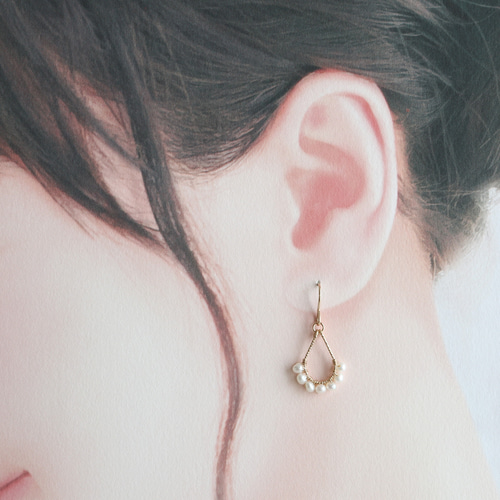 14kgf 淡水パール 雫 スパークルフープ ピアス *イヤリング可 ピアス 
