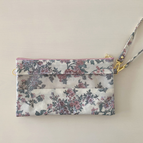 リバティ】お薬手帳・通帳ケース〜ダブルファスナーポーチ（透明窓付き