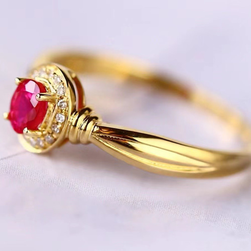 優雅」K18イエローゴールド 天然ルビー 天然ダイヤモンド 情熱 7月  