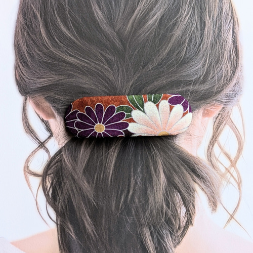 着物リメイクバレッタ 京友禅 正絹 シルク 着物 浴衣 花火 お祭り