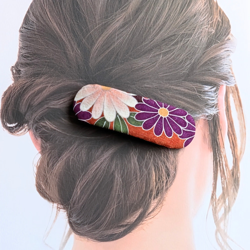 着物リメイクバレッタ 京友禅 正絹 シルク 着物 浴衣 花火 お祭り