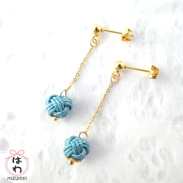 水引あわじ玉スイング ピアス/イヤリング ブルー ピアス（フック