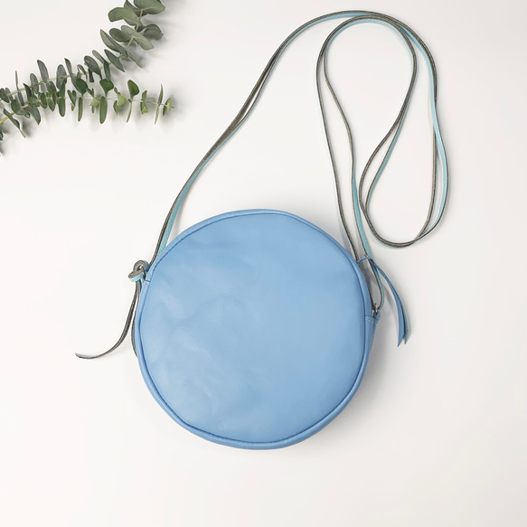 バッグ Yuchan 本革の丸型ショルダー light blue ショルダーバッグ Z-chan