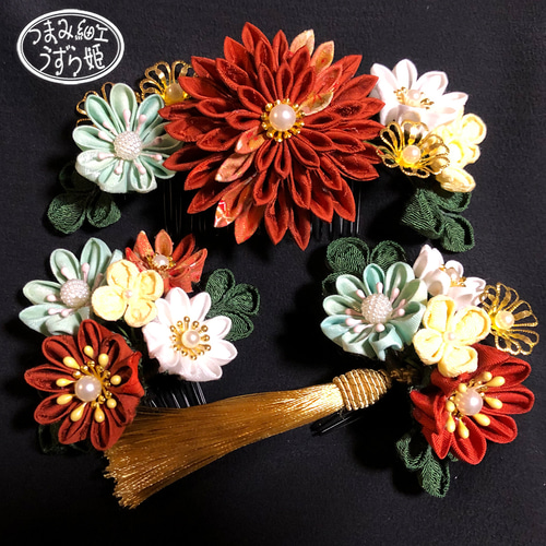 ＊大人かわいい＊ 小梅のヘアクリップ 濃桜 つまみ細工 古典柄 大人かわいい＊ 小梅のヘアクリップ 濃桜 つまみ細工 古典柄 大人