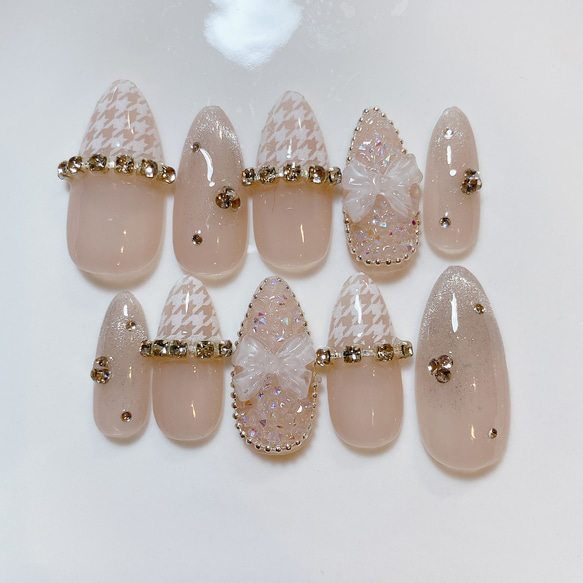 サイズオーダー ネイルチップ ピクシー 千鳥格子 千鳥柄ネイル  