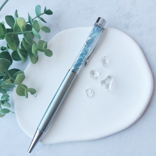 azure blue」 天然石 アクアマリン ボールペン ギフト
