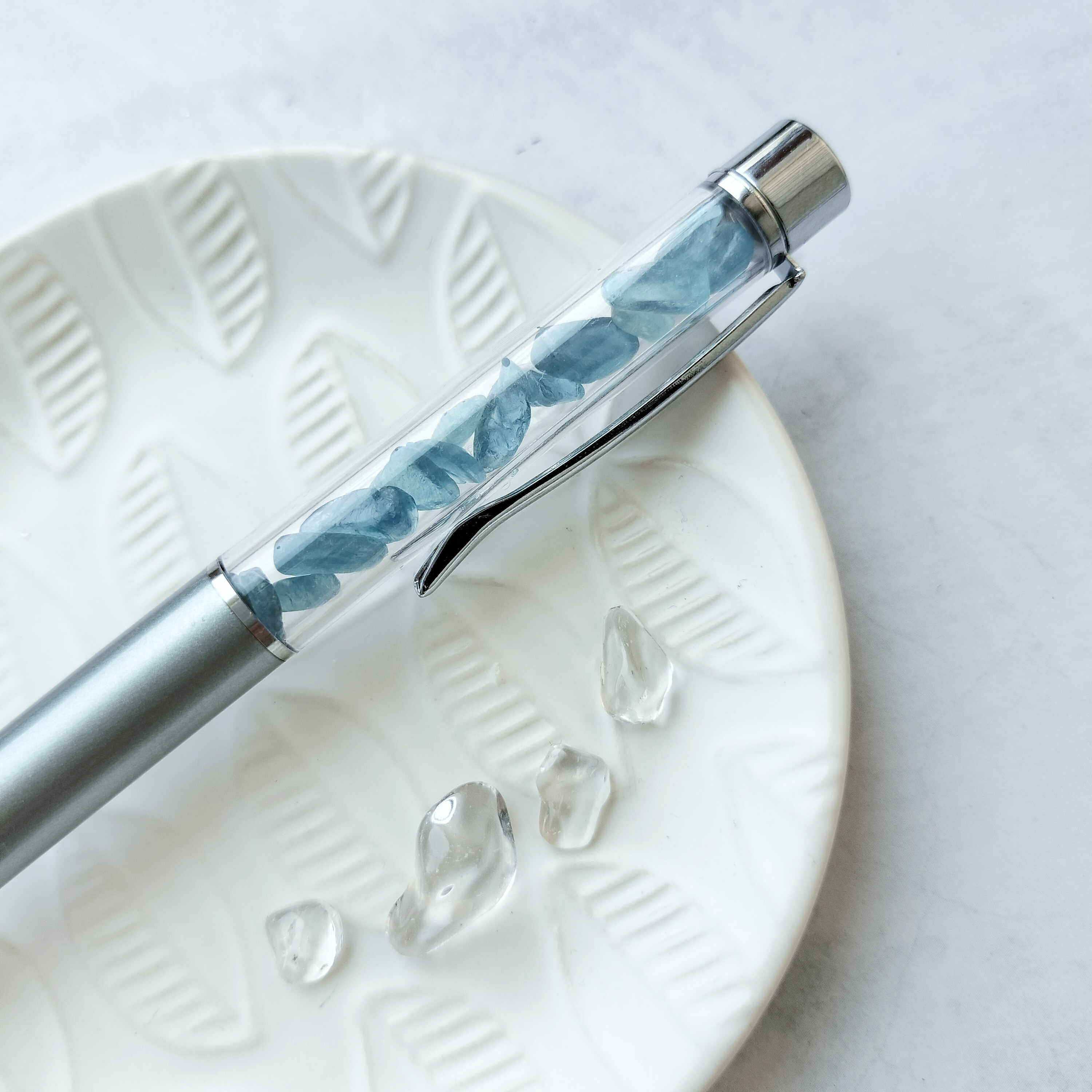 N157 / カスタムボールペン 天然石 アクアマリン azure blue」 天然石 アクアマリン ボールペン ギフト