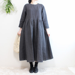 リゼッタ リネン 100% ギャザー ロングワンピース グレー 日本製 78b20b8371cc8a048ab2e3449dc3a8