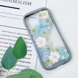 紫陽花iFace風押し花ケース、iPhoneのみ対応、手帳型、iPhone17、iPhone17pro、iPhone16 2枚目の画像