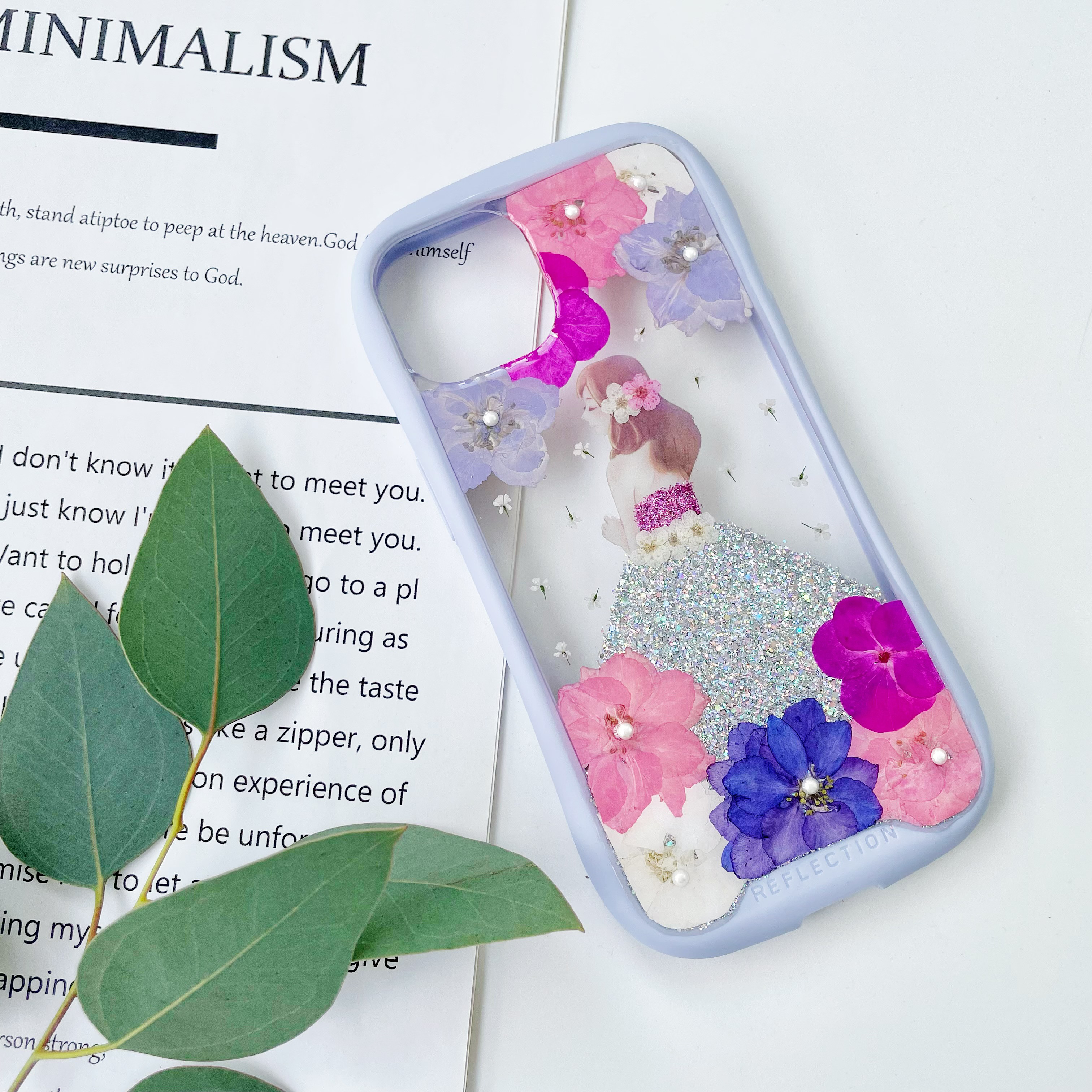 紫陽花iFace風押し花ケース、iPhoneのみ対応、手帳型、iPhone15、iPhone15pro、iPhone16