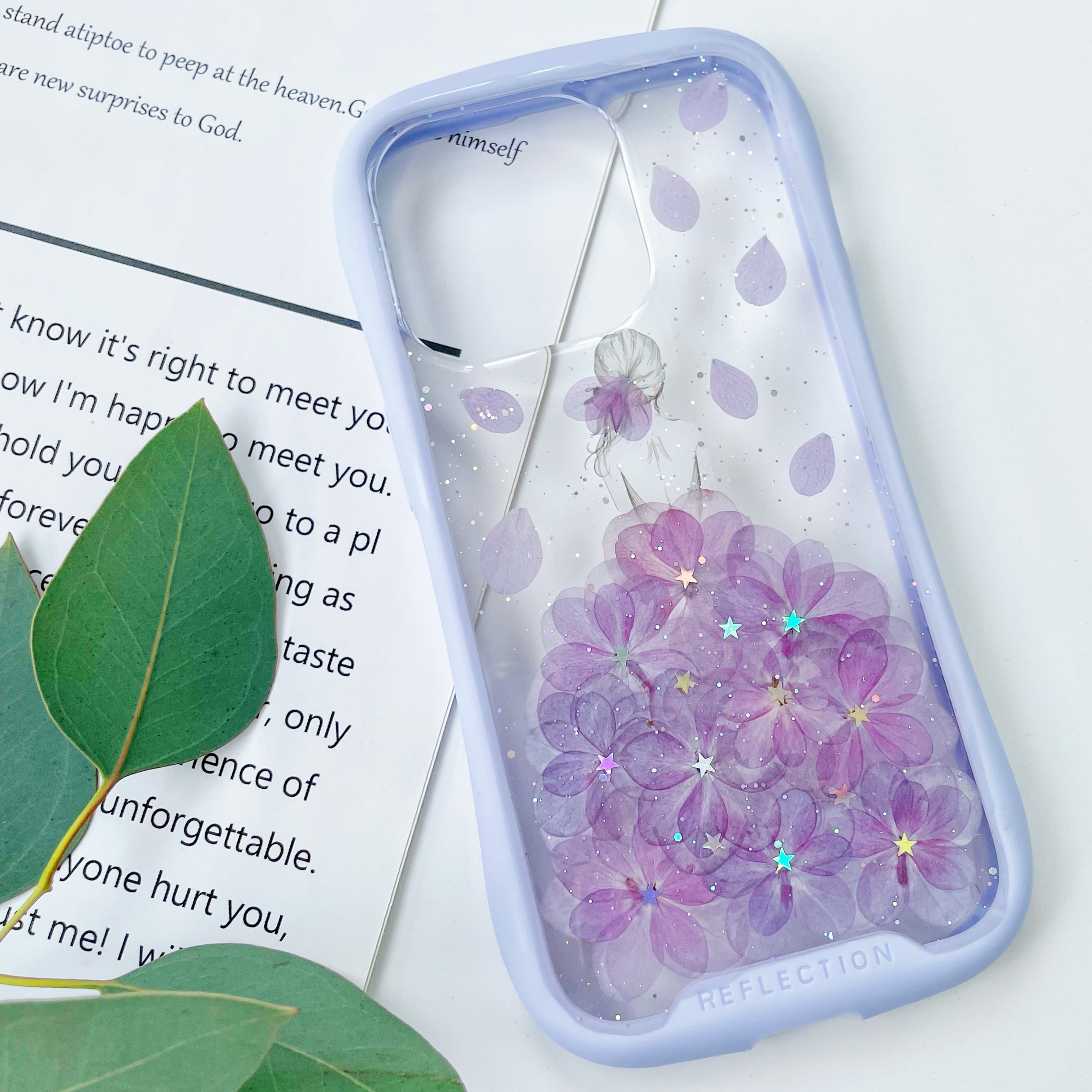 紫陽花iFace風押し花ケース、iPhoneのみ対応、手帳型、iPhone17、iPhone17pro、iPhone8