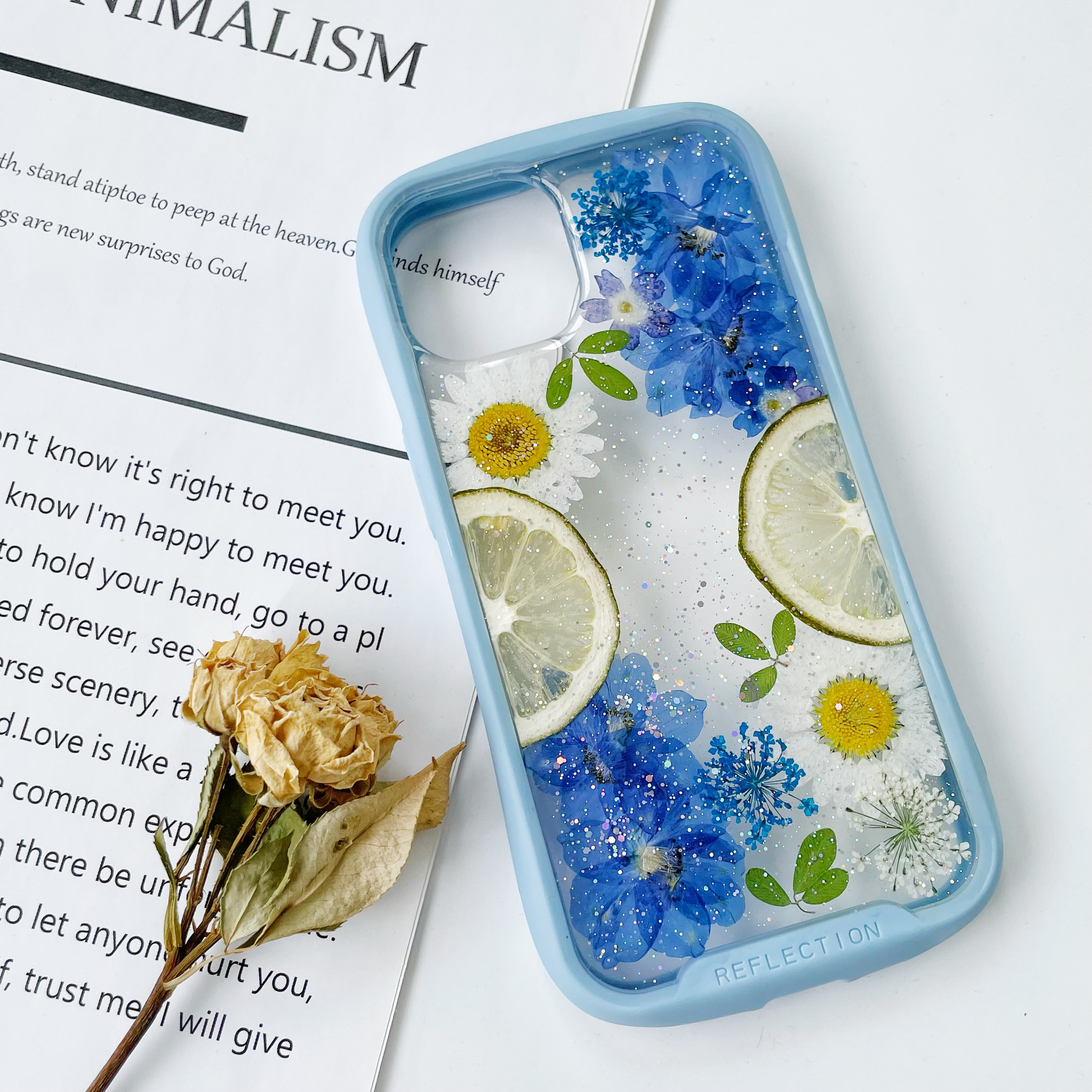 レモンiFace風押し花ケース、iPhoneのみ対応、手帳型、iPhone15、iPhone15pro、iPhone11